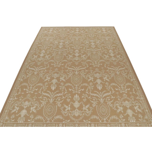 Traditional Rug & Kilim’s 18th-Century Aubusson Style Flat Weave in Brown With White Pattern For Sale - Image 3 of 8