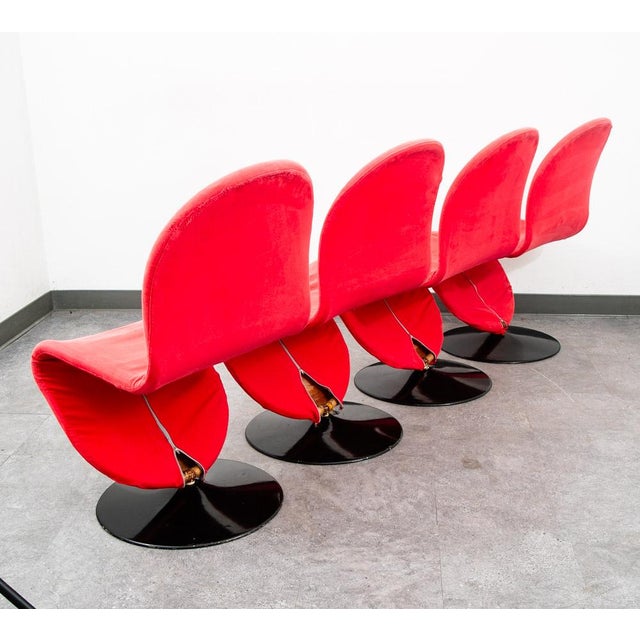 Set of 4 original Verner Panton 1-2-3 System Chairs from the 1970s in classic Red. These originals are made by Fritz...