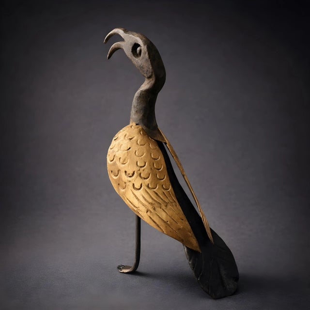 1950s Small Metal Stork Sculpture: 5 Inch Iron Brass Vintage Curio Decor Bird Statue For Sale - Image 5 of 5