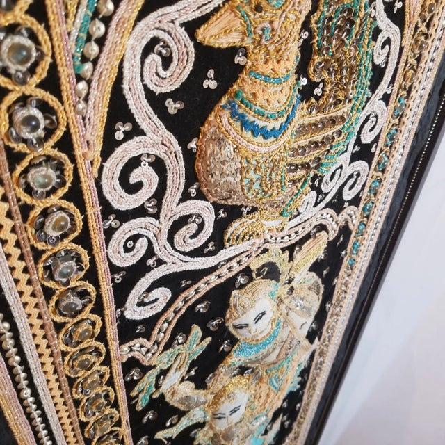 1960s Dimensional Burmese Kalaga Embroidery Panel, Framed For Sale In Chicago - Image 6 of 7