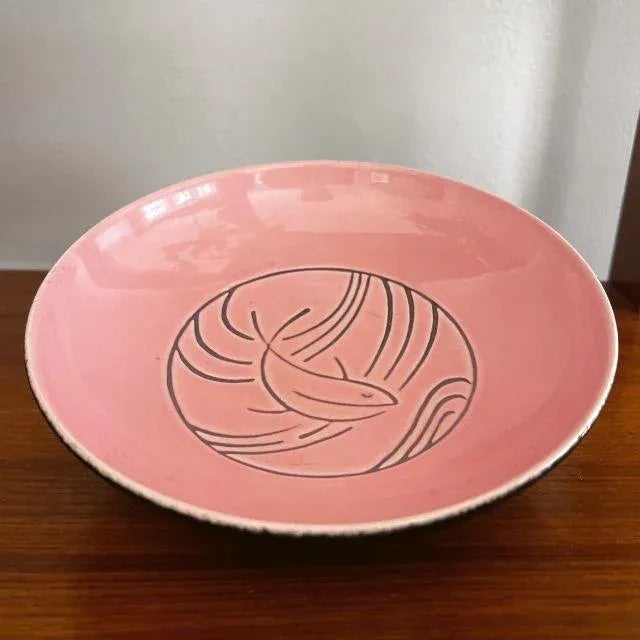 Mid-Century Modern Mid-Century, Roselane Pink and Aqua Marine Line Dish For Sale - Image 3 of 9