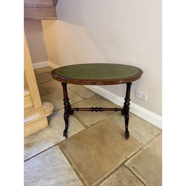 Antique Victorian Walnut Oval Writing Table with Leather Top, 1860 For Sale - Image 3 of 7