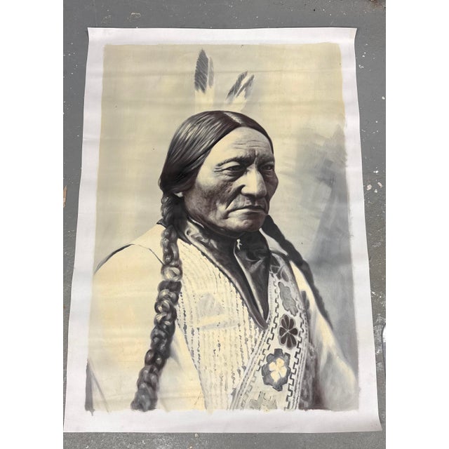 Indian Vintage Orig. Chief Sitting Bull Indian Tatanka Iyotanka Oil Painting Portrait For Sale - Image 3 of 8