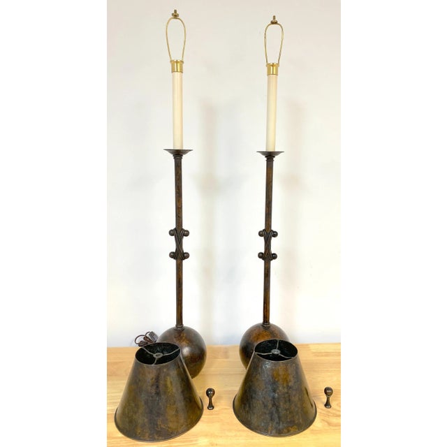 Pair of 20th Century French Modern Patinated Bronze Sculptural Lamps France, Later 20th Century A Pair of 20th Century...