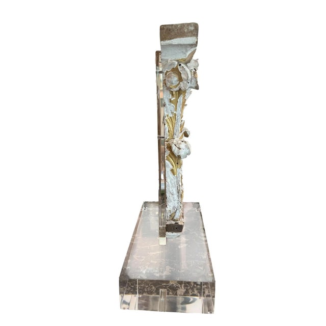 French Architectural Carving on Custom Acrylic Stand For Sale - Image 4 of 5