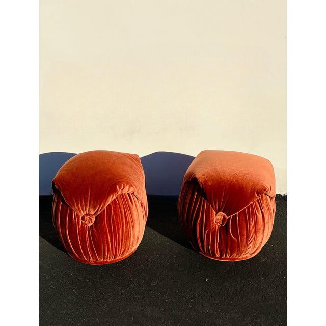 1960s Newly Reupholstered Mohair Tiered Pouf Footstools Vintage - Set of 2 For Sale - Image 4 of 8