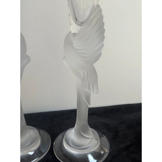 Pair of Frosted Crystal Snow Kissing Doves Candlesticks Sign Igor Carl Faberge for the House of Faberge Made in France For Sale - Image 12 of 18