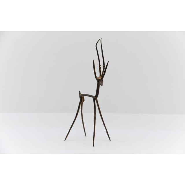 Hollywood Regency Vintage Handmade Gazelle Brass and Bronze Sculpture, 1960s For Sale - Image 3 of 10