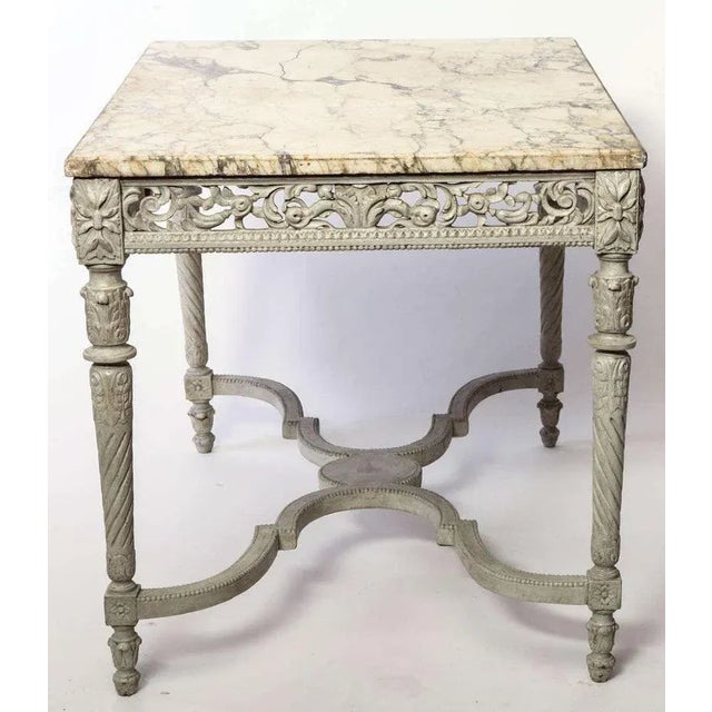 19th-Century French Ivory Painted Center Table with Marble Top For Sale - Image 5 of 9