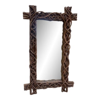 Vintage Rustic Woven Branch & Twig Wall Mirror For Sale
