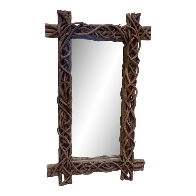 Vintage Rustic Woven Branch & Twig Wall Mirror For Sale