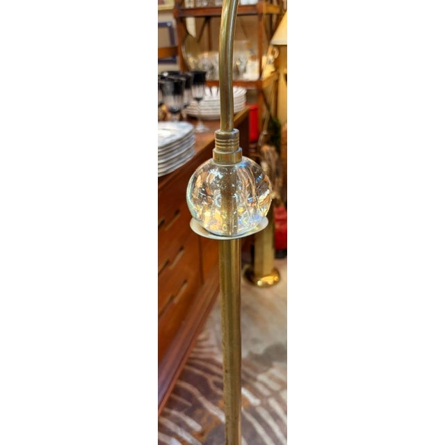 Arts & Crafts Antique Arts and Crafts Brass Bridge Floor Lamp With an Amber Tone Mica Shade For Sale - Image 3 of 9