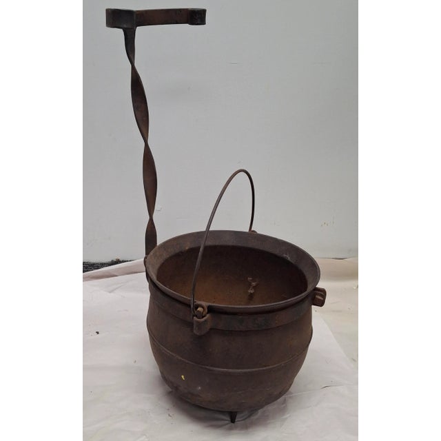19th Century Cast Iron Handled Cauldron With Stand For Sale - Image 9 of 11