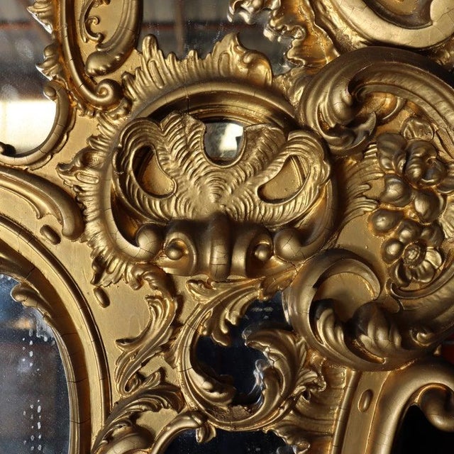 Gold Monumental French Louis XIV Giltwood Scroll & Foliate Form Mantle Mirror C1890 For Sale - Image 8 of 10