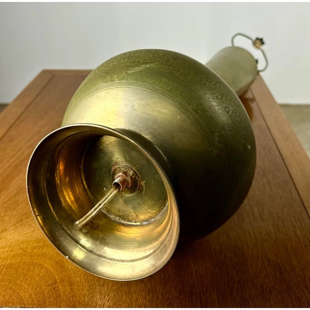 Mid Century Era Middle Eastern Etched Brass Urn Lamp For Sale - Image 9 of 12