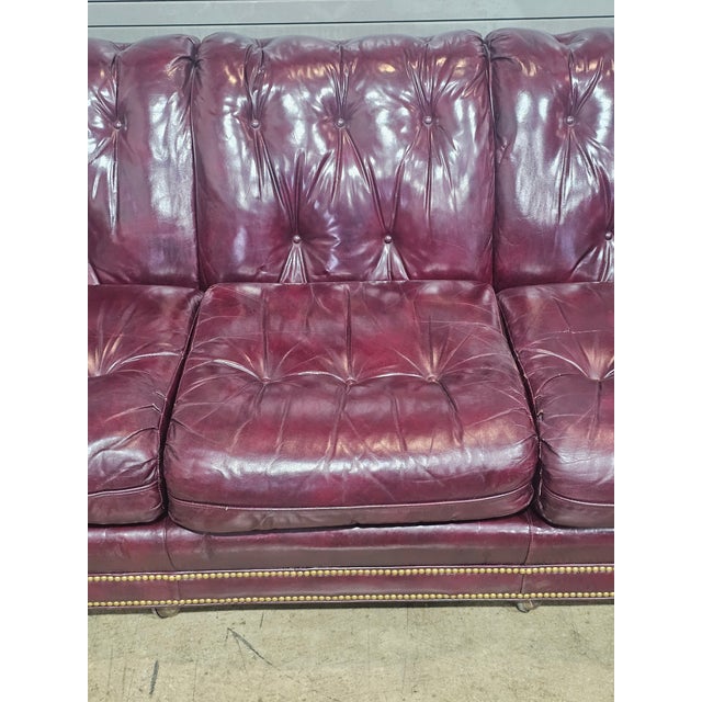 Hancock & Moore Late 20th Century Hancock & Moore Red Leather Sofa Nailhead Trim Three Cushions For Sale - Image 4 of 16