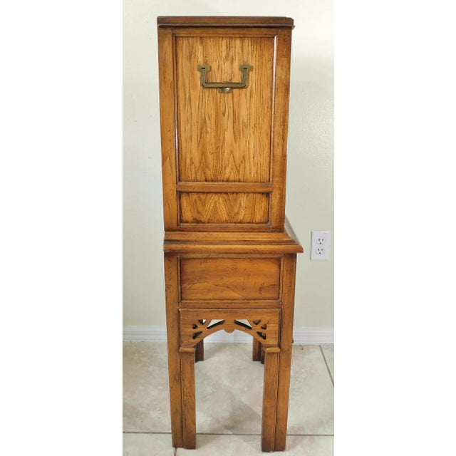 Small Vintage Mid Century Campaign Oak Wood Cabinet For Sale - Image 9 of 12