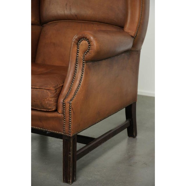 Sheepskin Wing Armchair in Warm Cognac Color For Sale - Image 11 of 13