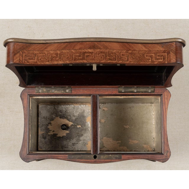 French Napoleon III Marquetry Inlaid Serpentine Form Tea Caddy Circa 1880 For Sale - Image 12 of 13