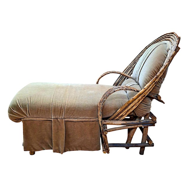 Late 20th Century Vintage Adirondack Bent Willow Upholstered Chaise Lounge For Sale - Image 5 of 10