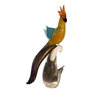 Mid-Century Modern Italian Murano Glass Multi-Color Cockatoo Bird Table Sculpture For Sale