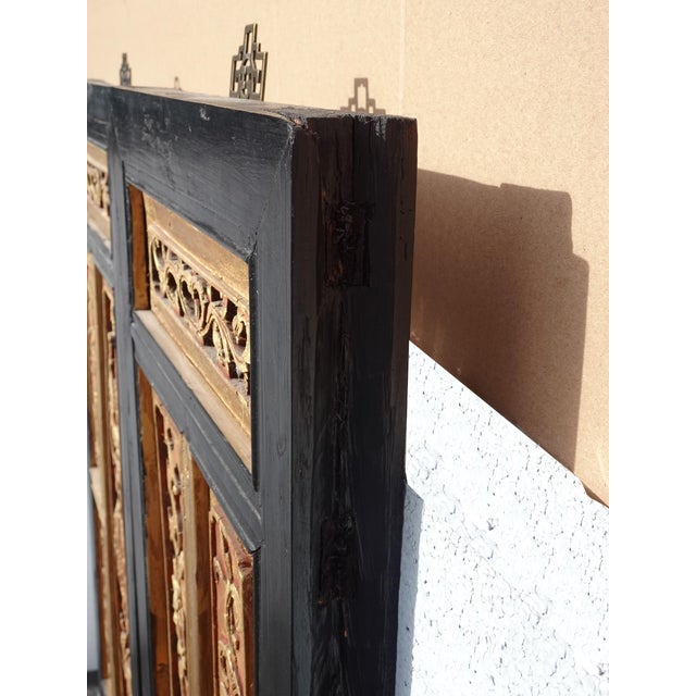 Red Pair Antique Chinese Hand Carved Gold & Red Panel Screens Pictures Wall Decor For Sale - Image 8 of 18