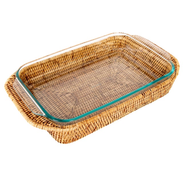 Artifacts Rattan Rectangular Pyrex Holder For Sale