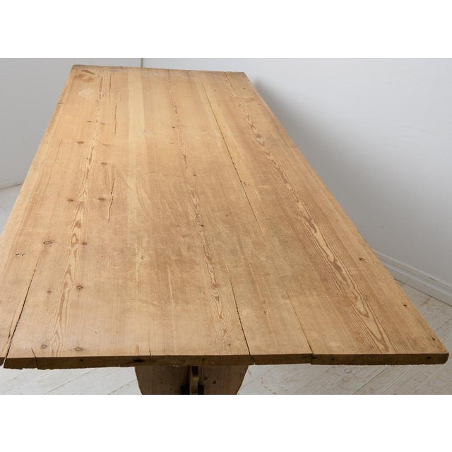 Brown Large Antique Swedish Dining Trestle Table in Pine For Sale - Image 8 of 17