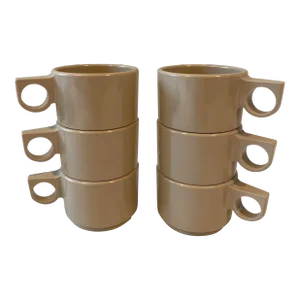 Vintage Dusty Taupe Colored Mallo-Ware Cups - Set of 6
