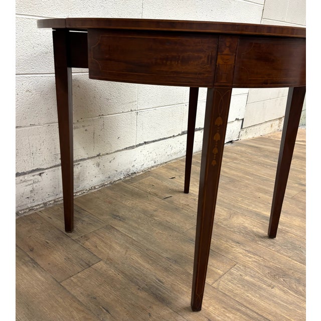 Vintage Federal Hepplewhite Georgian Style Inlaid Demilune Flip Top Game Table For Sale - Image 13 of 16