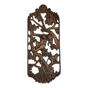 Mid 20th Century Asian Brass Metal Climbing Monkey Wall-Hanging Plaque