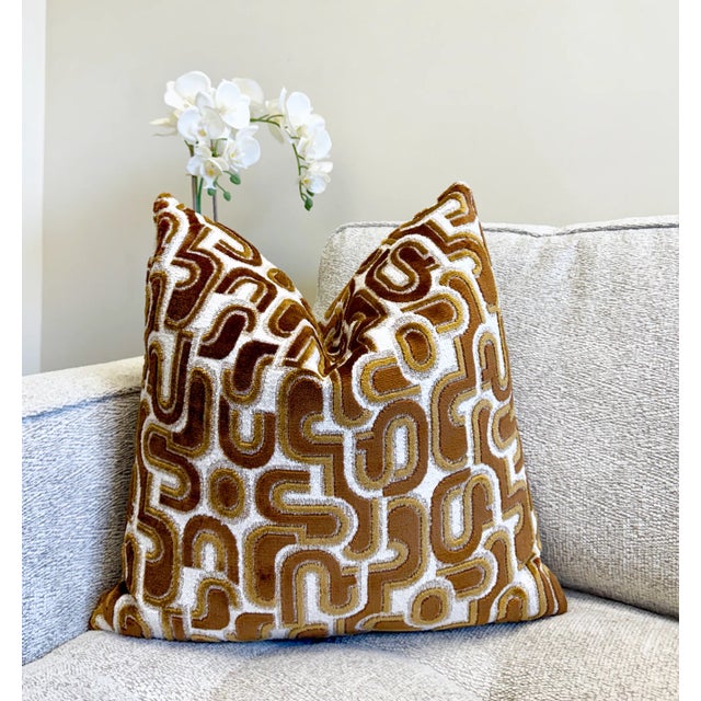 Art Deco Bronze Groove 20x20 Velvet Pillow With Feather Down Insert For Sale - Image 3 of 3