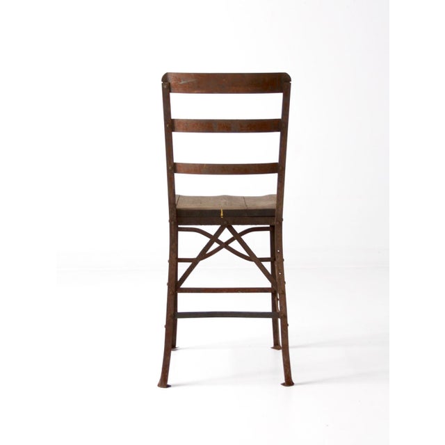 Antique Early 20th Century Riveted Metal Chair With Wood Seat For Sale - Image 6 of 9