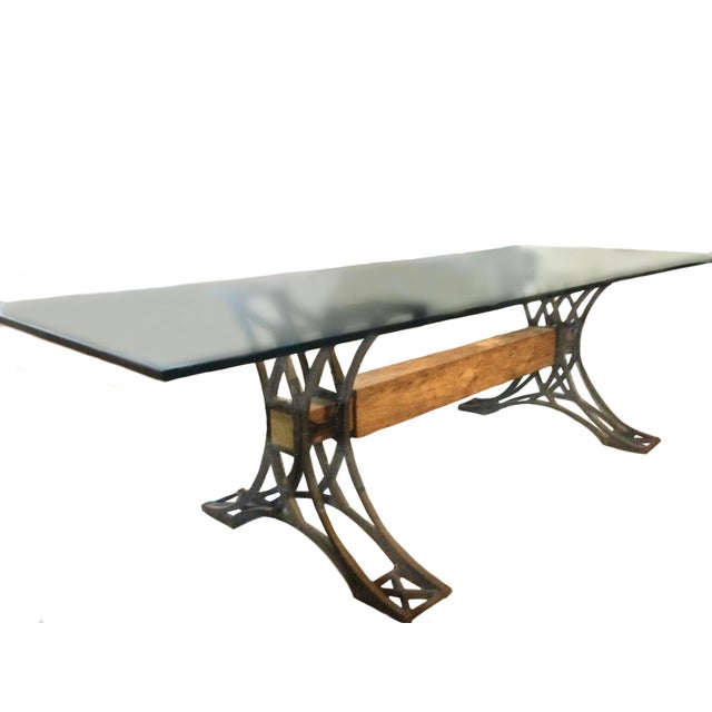 One of a kind collection. Stunning as a dining table, bold for an executive/work desk. Blackened steel Japanese joinery...