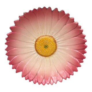 Majolica Pink Daisy Plate Delphin Massier, Circa 1890 For Sale