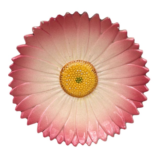 Majolica Pink Daisy Plate Delphin Massier, Circa 1890 For Sale