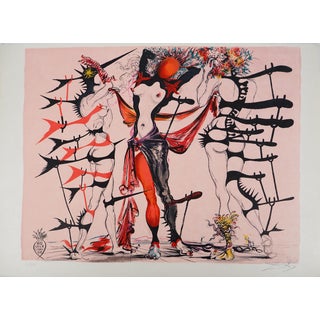 Salvador Dali, Costumes for Tristan Fou, Flower Women, Original Signed Lithograph For Sale