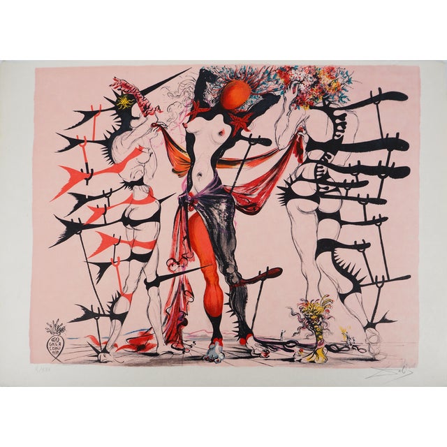 Salvador Dali, Costumes for Tristan Fou, Flower Women, Original Signed Lithograph For Sale