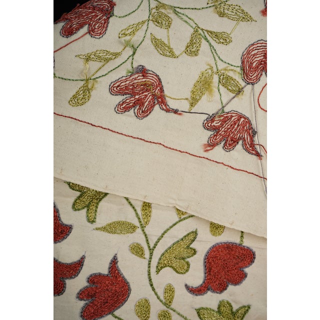 Blue & Red Swan Embroidery | Vintage Bird Motif Table Decor 1'7'' X 2'9'' For Sale - Image 9 of 9