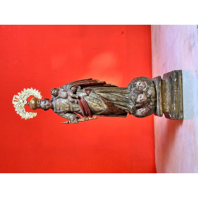 Our Lady of the Rosary with Child in Polychrome Wood For Sale - Image 9 of 14
