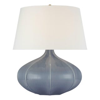 AERIN by Visual Comfort Signature Rana Medium Wide Table Lamp in Polar Blue Crackle with Linen Shade For Sale
