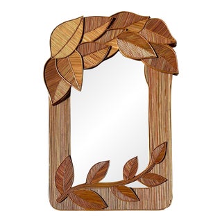 Vintage Boho Pencil Reed Leaves Mirror After Crespi For Sale