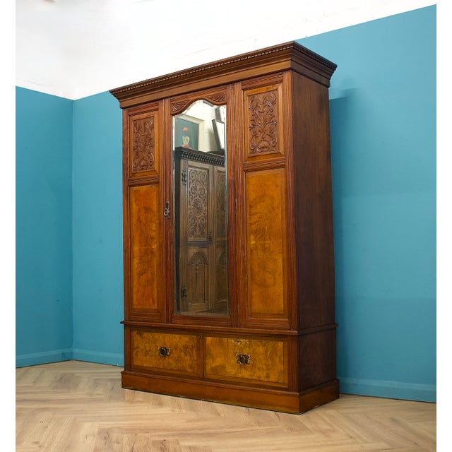 Antique Victorian Walnut Wardrobe or Hall Cupboard, 1890s For Sale - Image 4 of 18