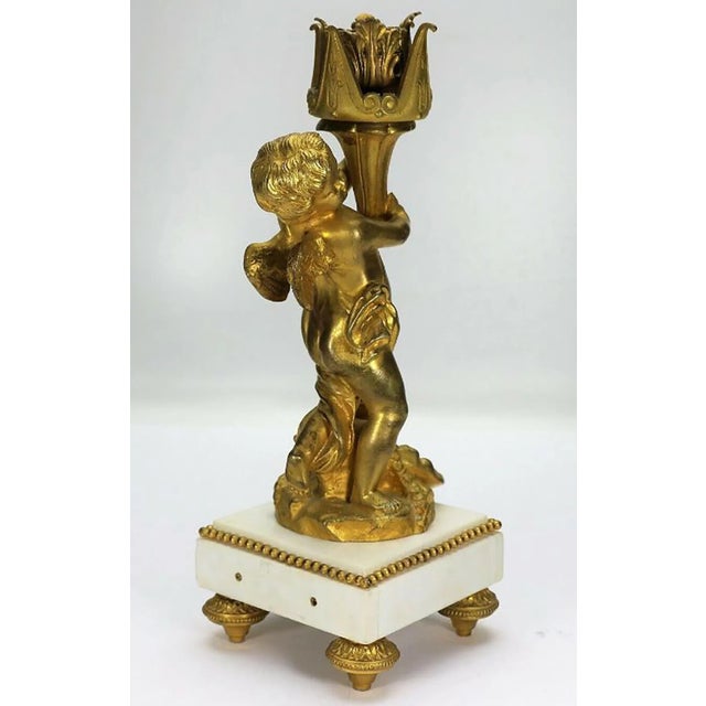 Napoleon III Style Candlestick in White Marble and Fire-Gilt Bronze, 1860s For Sale - Image 6 of 8