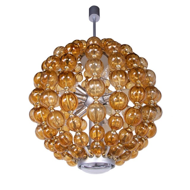 Handcrafted Ballroom Chandelier with Amber Glass Balls from VEB Deutsche Werkstätten Hellerau, Germany, 1960s For Sale - Image 6 of 12