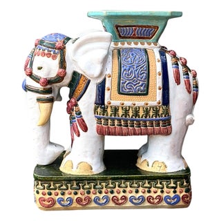 Vintage Ceramic Elephant Low Stool For Sale