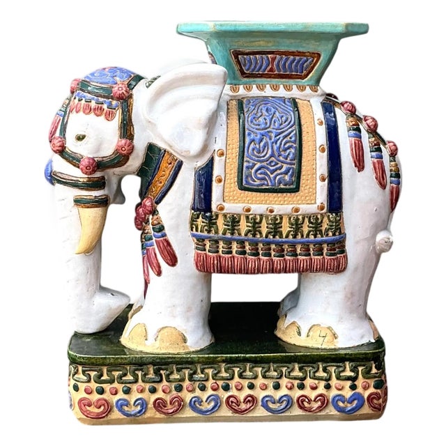 Vintage Ceramic Elephant Low Stool For Sale