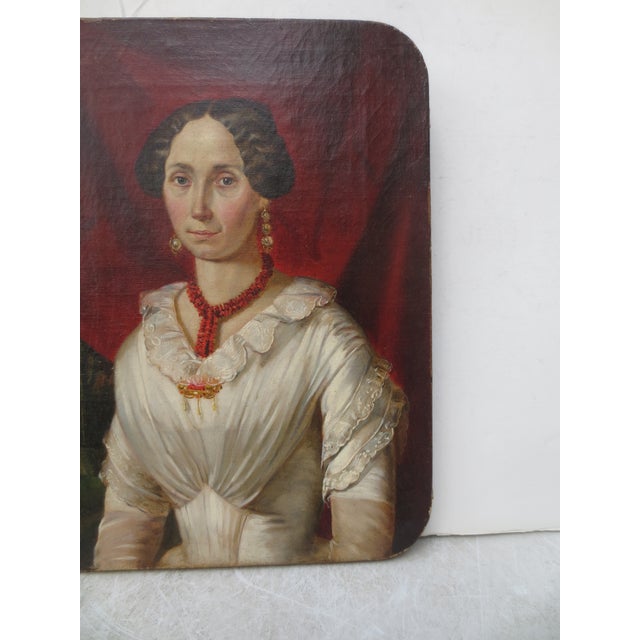 Textile Early 19th British Provencial Portrait on Canvas For Sale - Image 7 of 12