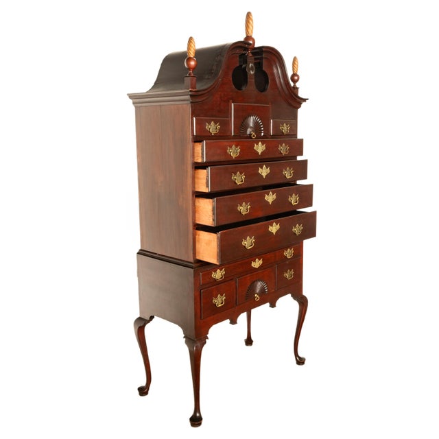 Antique 18thC American Federal Queen Anne Mahogany Bonnet-Top Highboy Salem 1790 For Sale - Image 12 of 18