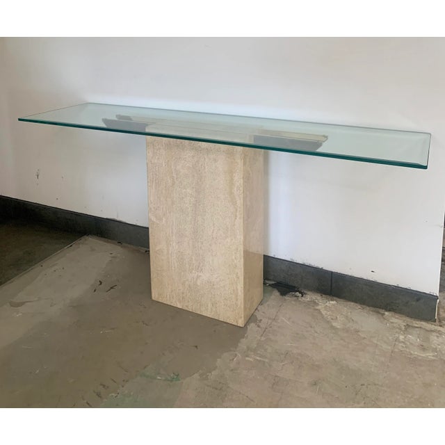 Modern Italian Artedi Travertine Glass Console Table For Sale - Image 3 of 9